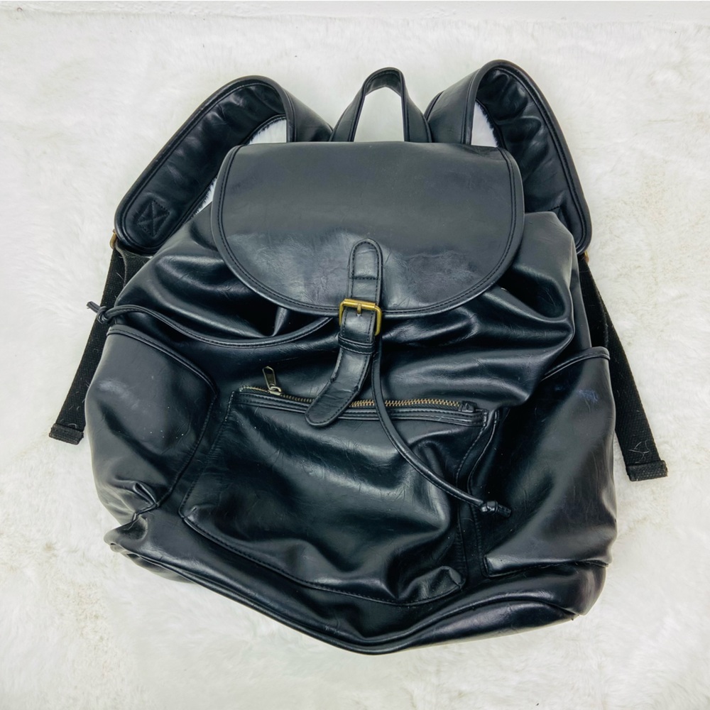 Unbranded Black drawstring Leather Backpack - image 3